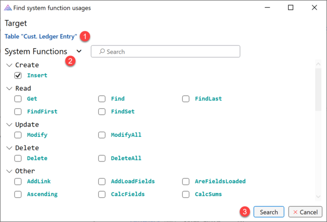 Prism for AL: Select built-in functions to search for