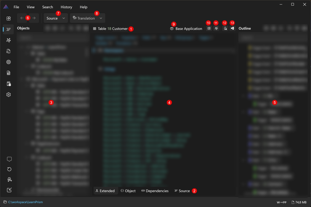 Prism for AL workspace window with objects page