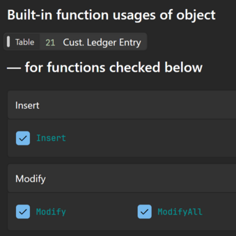 Prism for AL: Select built-in functions to find usages of