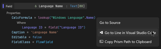 From Prism for AL, go to line in Visual Studio Code