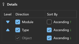 Prism for AL object index grouping and sorting