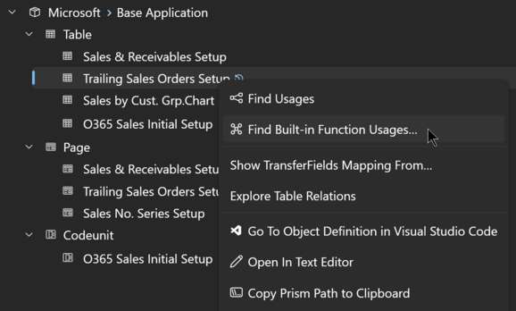 Prism for AL object-level menu