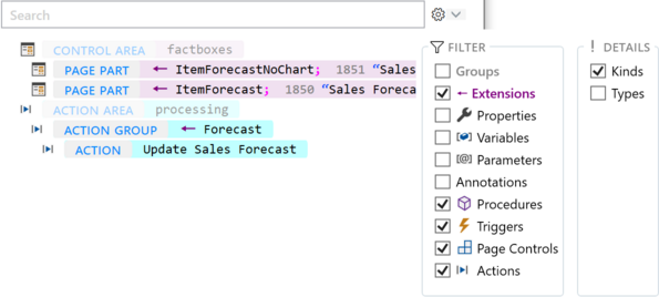 Prism for AL: Object outline settings, e.g. filter an extended object to only show what is added by extensions