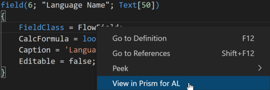 From Visual Studio Code, navigate to current location in Prism for AL