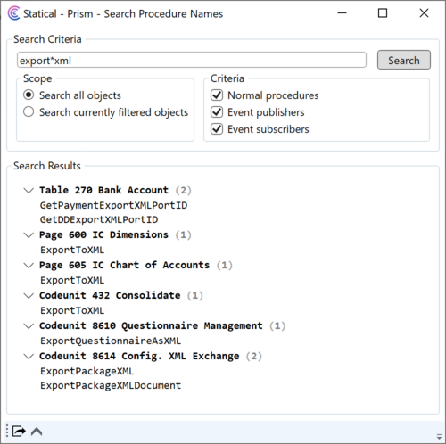 Prism for C/AL: Find procedure by name