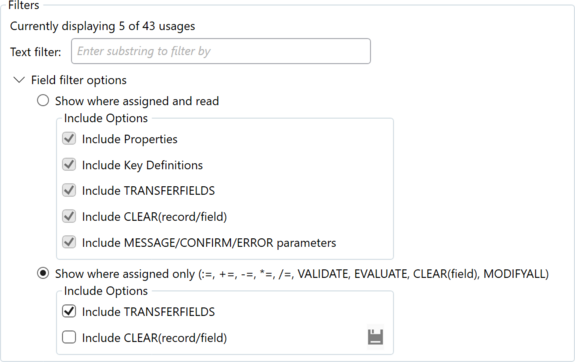 Prism for C/AL: Find usages filter