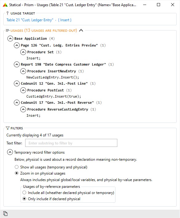 Find usages of system instance methods - example: insert.