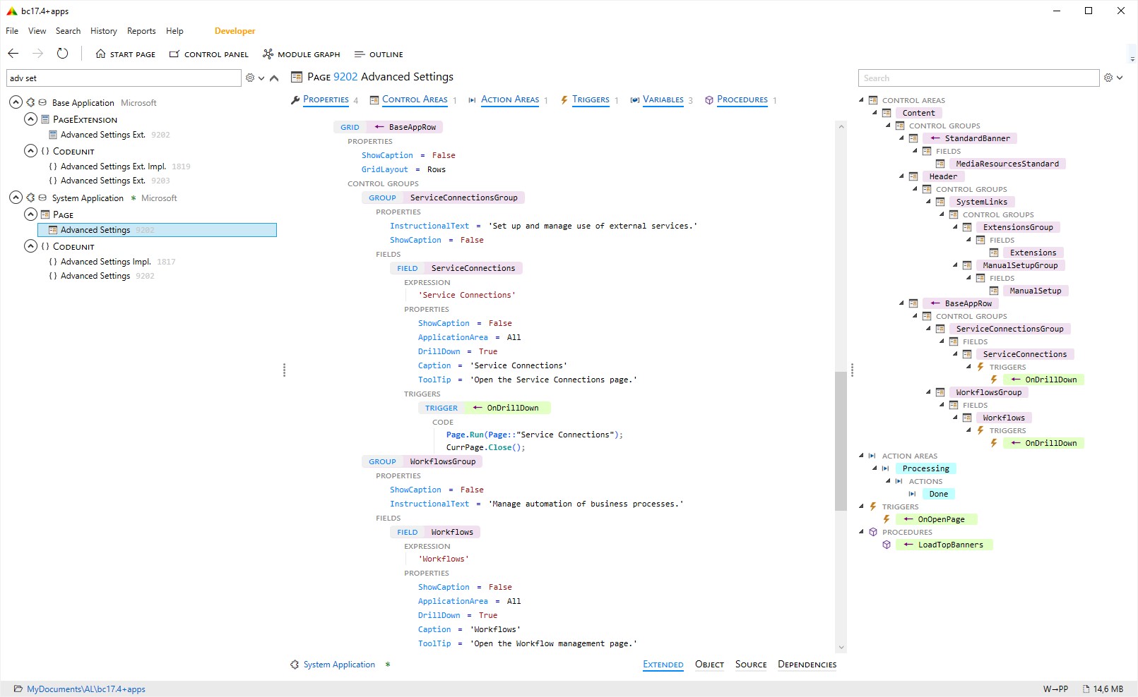 Extended object view - see extension declarations inline.