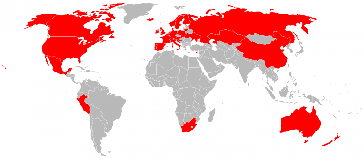 A map of global Statical Prism customers. The countries marked with red have Statical Prism customers. Statical Prism - Global Customer Map
